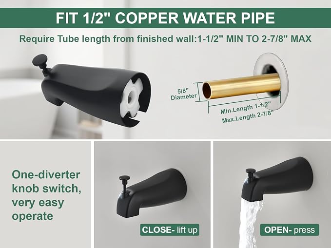 Shower Faucet Set with Tub Spout Tub and Shower Faucet Set Complete Dual Shower Head and Handheld Combo 2 in 1 Shower System with Tub Spout Tub and Shower Trim Kit Matte Black L829-7