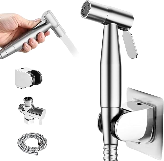 Handheld Bidet Sprayer for Toilet, Adjustable Water Pressure Stainless Steel Jet Spray with Hose & 2 Wall Mounts, Muslim Shower for Bathroom Hygiene, Feminine Wash, Cloth Diaper, Baby Wash, Leak-Proof