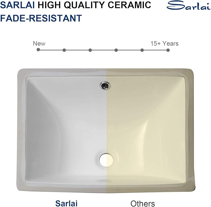 Sarlai Bathroom Sink Undermount - 18.5" Pure White Rectangle Undermount Sink Porcelain Ceramic Lavatory Vanity Bathroom Sink