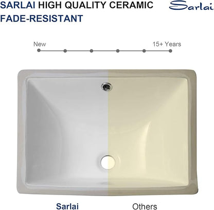Sarlai Bathroom Sink Undermount - 18.5" Pure White Rectangle Undermount Sink Porcelain Ceramic Lavatory Vanity Bathroom Sink
