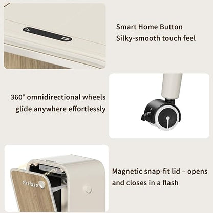 MRBIN Stainless Steel Motion Sensor Trash Can Bathroom with Butterfly Lid and Leg, 5.5 Gal Wheeled Tall Automatic Smart Waste Basket Garbage for Bedroom, Kitchen, Cream White with Walnut Pattern