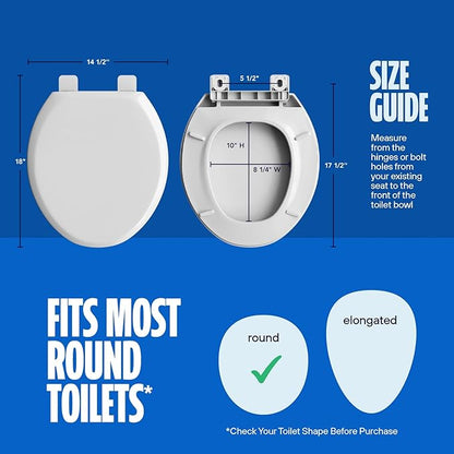 Highcraft W4TSPR Round Plastic Toilet Seat Slow Close ? Easy Remove, White
