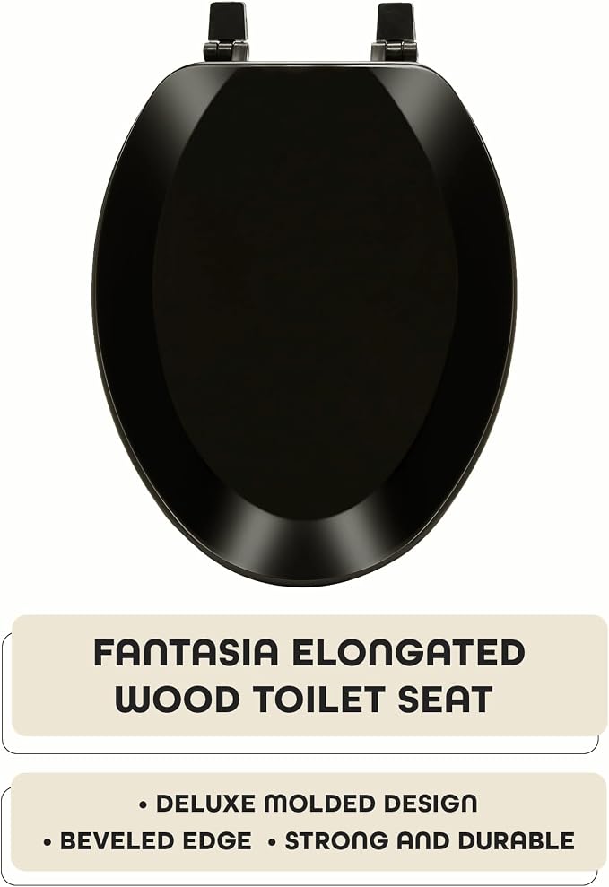Elongated Wood Toilet Seat, Black, 19 in, Fits All Elongated Size Fixtures | Toilet-Seat Construction: Contoured Seat Profile and Durable Finish Create a Polished Fixture Update.