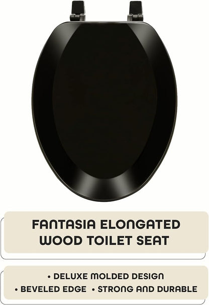 Elongated Wood Toilet Seat, Black, 19 in, Fits All Elongated Size Fixtures | Toilet-Seat Construction: Contoured Seat Profile and Durable Finish Create a Polished Fixture Update.