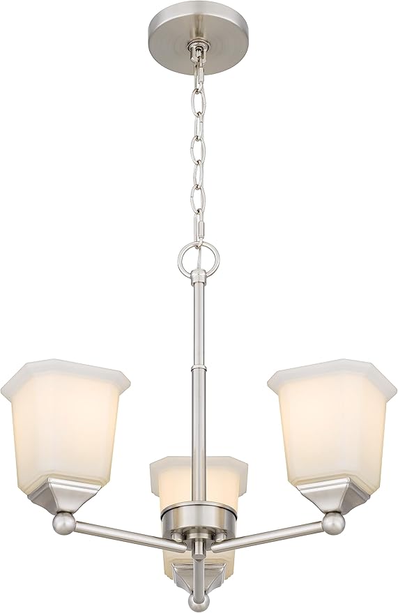 Nox 3-Light Chandelier Pendant Ceiling Light Brushed Nickle White Glass Shade Adjustable Height for Hallway, Entryway, Passway, Dining, Bedroom, Kitchen, Balcony Living Room