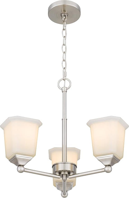 Nox 3-Light Chandelier Pendant Ceiling Light Brushed Nickle White Glass Shade Adjustable Height for Hallway, Entryway, Passway, Dining, Bedroom, Kitchen, Balcony Living Room