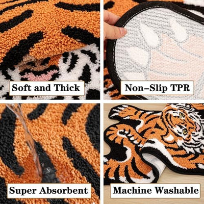 Cute Tibetan Tiger Bath Mat Non-Slip Absorbent Shower Rug 24x39in