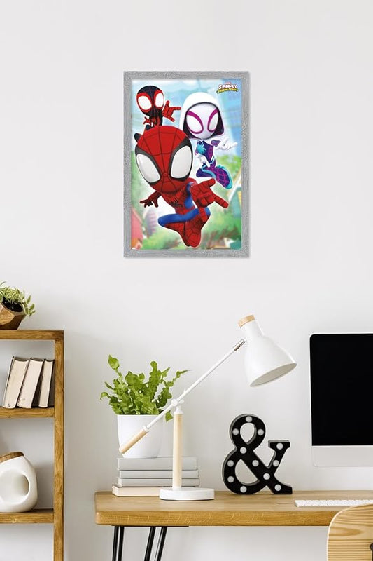 Trends International Marvel Spidey and His Amazing Friends - Webs Wall Poster, 22.4L x 14.7W, Gray Framed Version