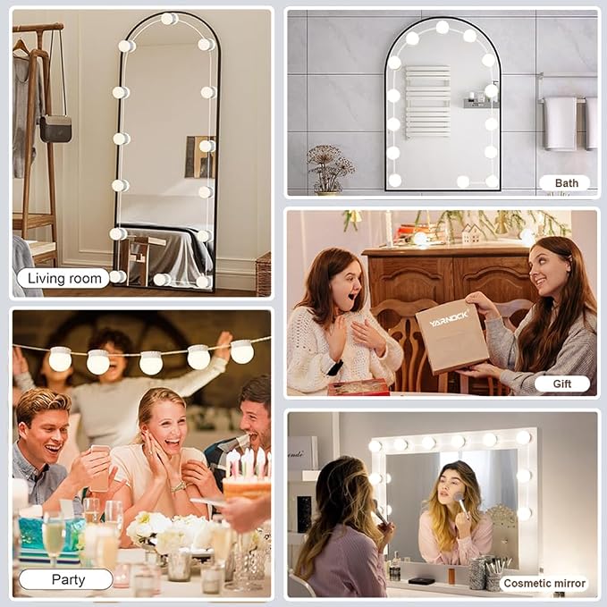 LED Vanity Lights for Mirror, Hollywood Style Vanity Lights with 10 Dimmable Bulbs, Adjustable Color & Brightness, USB Cable, Mirror Lights Stick on for Makeup Table Dressing Room (10 Lights)