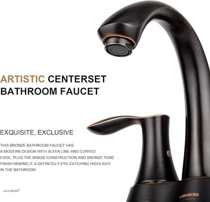 Oil Rubbed Bronze Bathroom Faucet, Lava Odoro Modern Two Handle 4 Inch Centerset Bathroom Sink Faucet Bronze Vanity Faucet with Pop up Drain Assembly Supply Line, Spot-Resistant, BF423-ORB