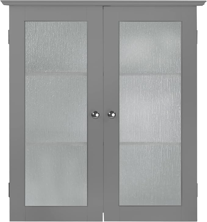 Teamson Home Connor Removable Wall Cabinet, Gray | 2 Glass Doors, 2 Adjustable Shelves
