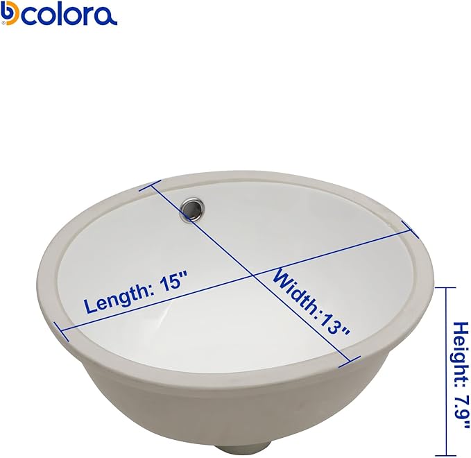 Dcolora 15 In. Oval Undermount Bathroom Sink, Ceramic Porcelain Under Counter Sink Basin for Vanity Tops, Smooth Oval Design with Clean Edge for Modern Bathrooms, 13"D x 15"W x 8"H