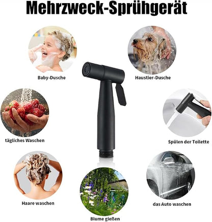 Handheld Bidet Sprayer for Toilet, Stainless Steel Bidet Head for Cloth Diaper, Pet Shower, Personal Hygiene Cleaning, G1/2 Hose Connectors (Black)