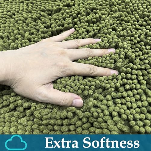 Bathroom Rugs Sets 2 Piece, Soft Absorbent Chenille Bath Mats Set, Dry Fast, Machine Washable Bathroom Carpet Set for Bathtub, 16x24+20x32 Inches, Sage Green
