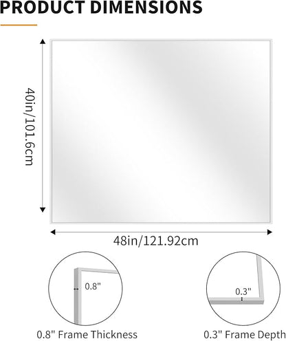 KOCUUY Silver Framed Mirror, 48"x40" Large Rectangle Bathroom Mirror for Wall, HD Tempered Glass, Anti-Rust Brushed Silver Frame, Modern Design for Bathroom, Bedroom, Living Room, Entryway