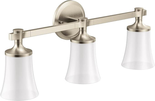 Moen YB0363BN Flara 3-Light Dual-Mount Bath Bathroom Vanity Light Fixture with Frosted Glass, Brushed Nickel