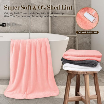 Orighty Bath Towels, Soft Feel Bath Towel, 4 Pack (27'' x 54'') | Highly Absorbent, Quick Drying Microfiber Towels for Body, Sport, Yoga, SPA, Fitness, Bathroom - Pink