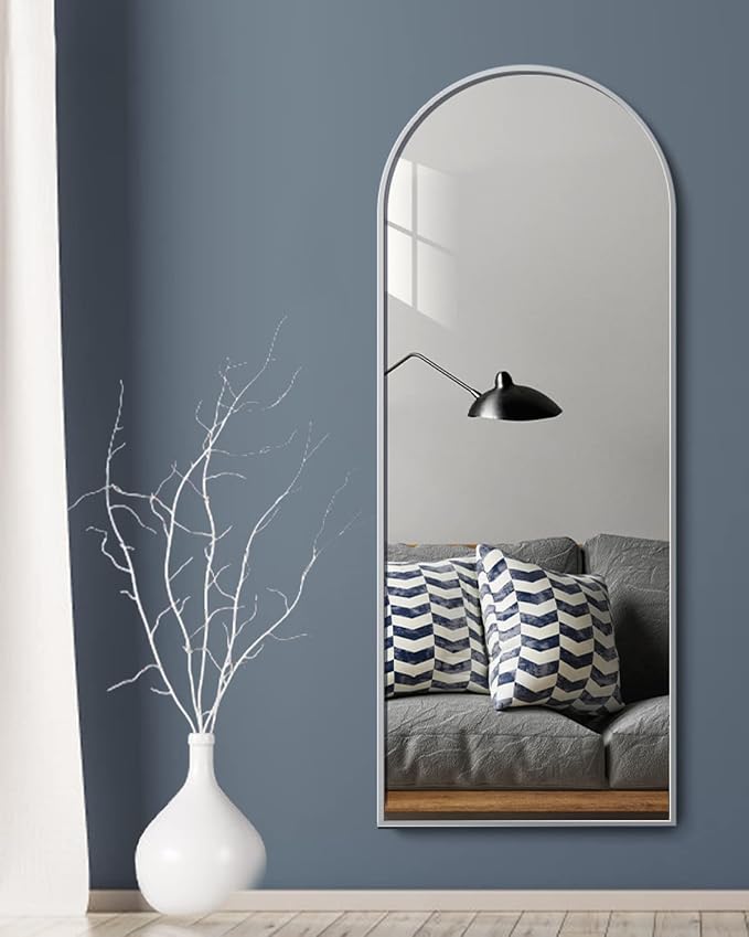 Dewfig Mirror Full Length, 64"X21" Arched Floor Mirror, White | Aluminum Alloy Frame Full Body Mirror, HD Shatterproof Tempered Glass, Lean/Stand/Wall for Living Room,Bedroom, Dressing Room