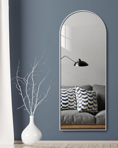 Dewfig Mirror Full Length, 64"X21" Arched Floor Mirror, White | Aluminum Alloy Frame Full Body Mirror, HD Shatterproof Tempered Glass, Lean/Stand/Wall for Living Room,Bedroom, Dressing Room