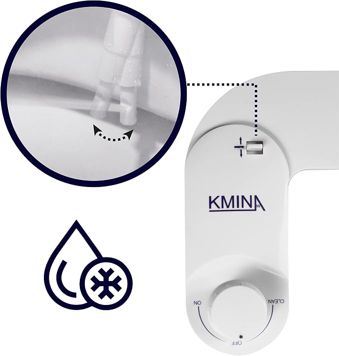 KMINA Toilet Bidet Attachment, Self-Cleaning Nozzle, Fresh Water Non-Electric, Adjustable Water Pressure, Rear Wash, White