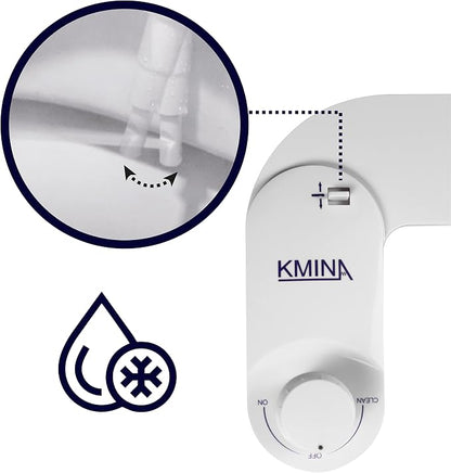 KMINA Toilet Bidet Attachment, Self-Cleaning Nozzle, Fresh Water Non-Electric, Adjustable Water Pressure, Rear Wash, White