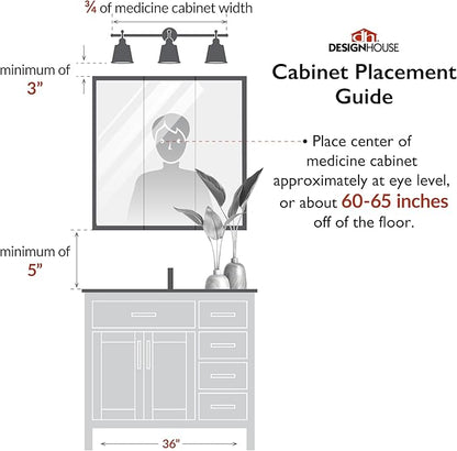 Design House Richland Medicine Cabinet with 5 Lights, Fully Assembled, Wall Mounted, 3 Mirrored Doors, Wood Frame, Oak Finish, 36 in x 5 in x 30 in, 530618-NOK