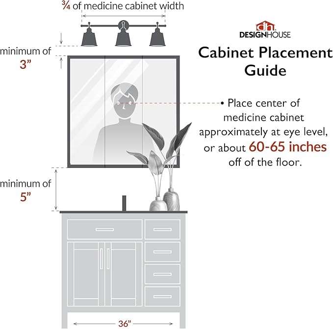 36 Inch Cyprus Bathroom Medicine Cabinet, Durable Pre-Assembled Wall Mounted Cabinet w/Frameless Mirrored Doors, White – Design House, 597500