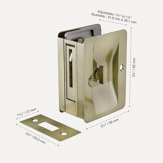 Richelieu | Onward Privacy Pocket Door Pull, Rectangular, Antique Brass