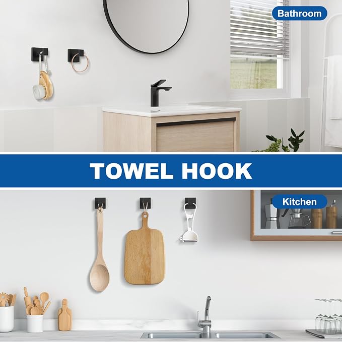Cilee 15-Pieces Matte Black Bathroom Hardware Set, 24 inch Towel Bar Set | Towel Bar, Square Towel Ring Toilet Paper Holder Towel Hook, Bathroom Accessories Wall-Mounted Stainless Steel Towel Rack Set