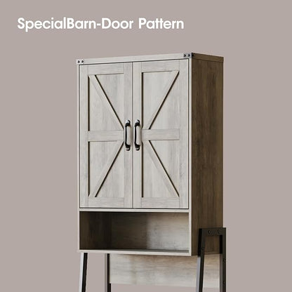 Vabches Over The Toilet Storage Cabinet with 2-Door Design Bathroom Organizers and Storage with Anti-Tip Device Over Toilet Organizer with Shelves for Bathroom,Restroom,Laundry Grey