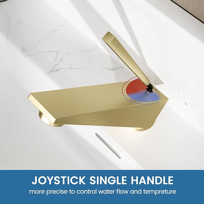Bathroom Sink Faucet Brushed Gold, Single Handle Brass Sink Faucet with Unique Design, Single Hole Basin Mixer for Lavatory, Vanity, RV, Modern Farmhouse, Suitable for 1 Hole