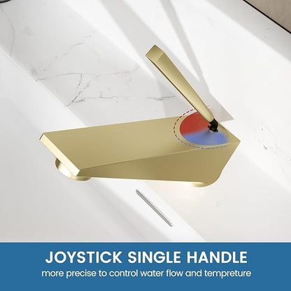 Bathroom Sink Faucet Brushed Gold, Single Handle Brass Sink Faucet with Unique Design, Single Hole Basin Mixer for Lavatory, Vanity, RV, Modern Farmhouse, Suitable for 1 Hole