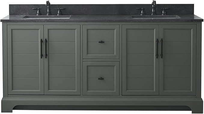 HOMEBEYOND 72 Inch Bathroom Vanity with Double Sink & Ceramic Top, Vanity Cabinet with Center Countertop Basin, Soft-Closing Doors, Backsplash, Vintage Green