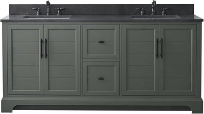 HOMEBEYOND 72 Inch Bathroom Vanity with Double Sink & Ceramic Top, Vanity Cabinet with Center Countertop Basin, Soft-Closing Doors, Backsplash, Vintage Green