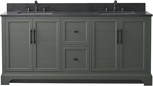 HOMEBEYOND 72 Inch Bathroom Vanity with Double Sink & Ceramic Top, Vanity Cabinet with Center Countertop Basin, Soft-Closing Doors, Backsplash, Vintage Green