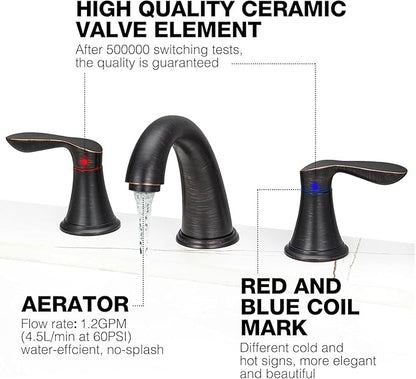 GAOMON Bathroom Faucet, 8 Inch Bathroom Faucets for Sink 3 Hole, Widespread Brushed Nickel Bathroom Faucet with Pop up Drain and cUPC Lead-Free Hose (Oil Rubbed Bronze 2 Packs)