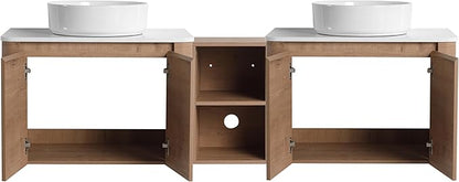 Malwee 72" Floating Bathroom Vanity with Sink, 72 Inch Wall Mounted Bathroom Cabinet Combo, Modern Double Sink Bath Storage Vanity Set, with 4 Soft Close Doors and Ceramic Vessel Basin Top(72-400