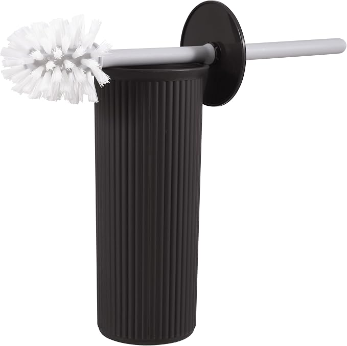 Superio Ribbed Collection Toilet Bowl Brush and Holder Set, Decorative Plastic Bathroom Toilet Brush with Holder, Toilet Cleaner Scrubber, Brown - 1 Pack
