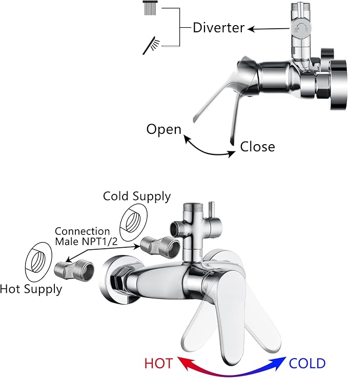 AmazonBasics Outdoor Shower Fixtures - Total Complete Shower Kit, Chrome Finish with SS304 Handheld High Pressure Shower Head, 2-Functions