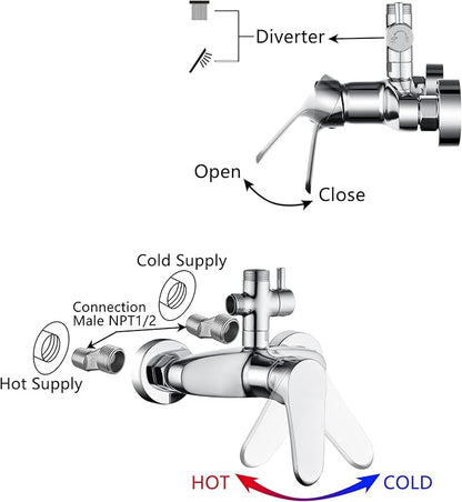 AmazonBasics Outdoor Shower Fixtures - Total Complete Shower Kit, Chrome Finish with SS304 Handheld High Pressure Shower Head, 2-Functions