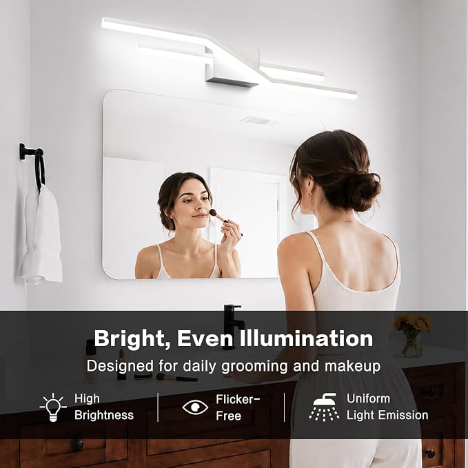SOLFART Vanity Lights for Bathroom Dimmable Modern Brushed Nickel Bathroom Light Fixtures Over Mirror 32 Inch