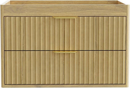 24 Inch Floating Bathroom Vanity Without Sink, Bathroom Wall Cabinet with 2 Fluted Drawers & Metal Handle, Wall Mounted Cabinet for Bathrooms (Natual Yellow, 24 inch, Without Sink)