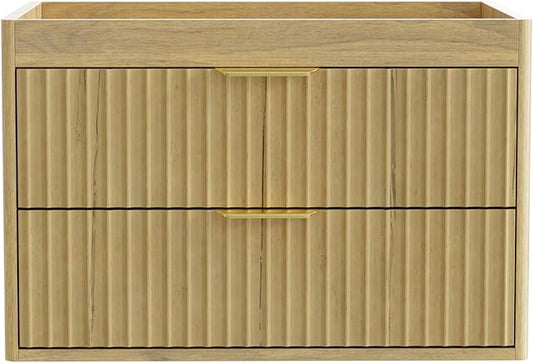24 Inch Floating Bathroom Vanity Without Sink, Bathroom Wall Cabinet with 2 Fluted Drawers & Metal Handle, Wall Mounted Cabinet for Bathrooms (Natual Yellow, 24 inch, Without Sink)