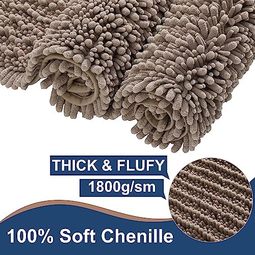 Luxury Polyester Taupe Bathroom Rugs Sets 2 Piece, Thickened Hot Melt Rubber Bottom Bath Mats for Bathroom Non Slip, Bath Rugs Quick Dry Machine Washable for Shower Mat (32"x20"+17"x24")