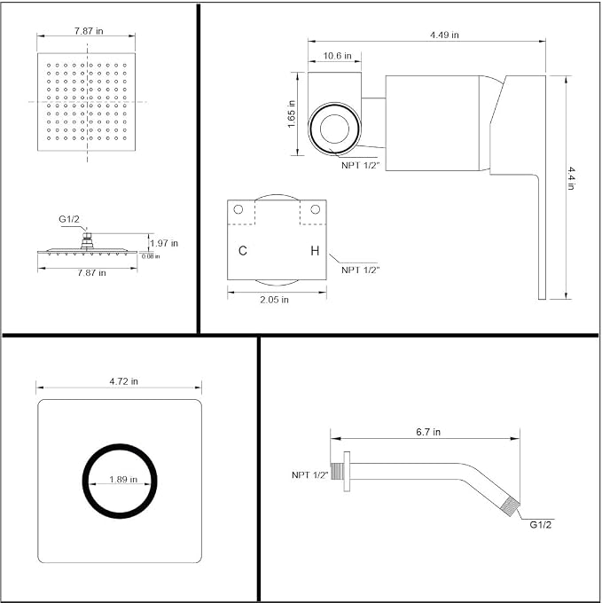 Matte Black Shower Faucet Set, Bathroom Rainfall Shower System with Stainless Steel Metal Showerhead, Single Function Shower Trim Kit with Rough-in Valve