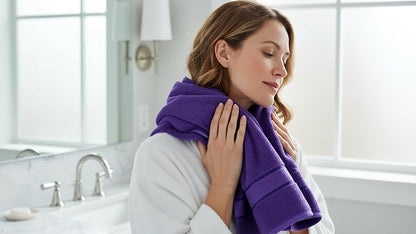 CRAFTBERRY- 6 Piece Cotton Bath Towel Set- 2 Bath - 2 Hand - 2 Face, Purple | 100% Cotton • Thick & Plush • Hotel Quality • Ultra Soft • Highly Absorbent • Quick Dry • Low Lint • Machine Washable
