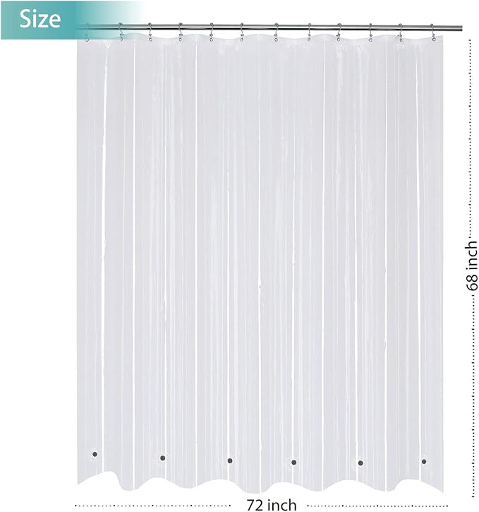 Mrs Awesome 72x68 Shorter Shower Curtain Liner with 6 Magnets Clear PEVA Waterproof Plastic Shower Curtain 72 x 68 inches, Clear | Heavy Duty PEVA, 12 Rustproof Grommets,Waterproof Plastic Shower Curtain 72 x 68 inches for Bathroom Short Size