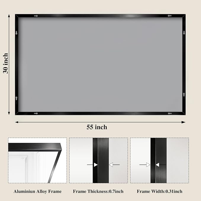 Koonmi Black Mirrors for Wall, 30x55 Inch Bathroom Mirror, Rectangular Wall Mirror for Living Room Bedroom Bathroom, Hangs Horizontally or Vertically