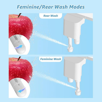 Huttdmel Ultra-Slim Bidet Attachment for Toilet, Non-Electric Dual Nozzle (Rear & Feminine Wash), Adjustable Water Pressure, Easy to Install, Fits Most Toilets, Stainless Steel Hose, Grey & White