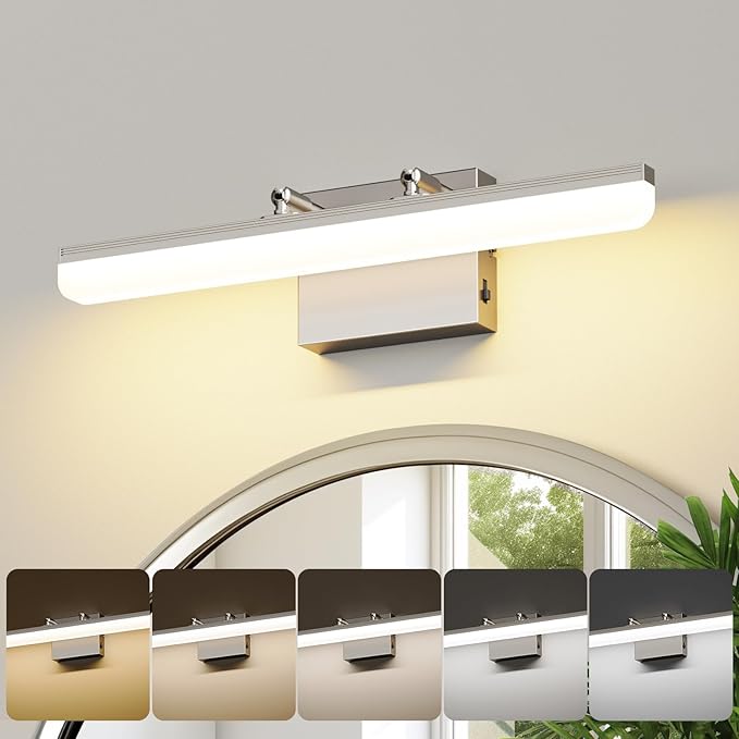 Brushed Nickel Vanity Light, 15.7” Dimmable LED Bathroom Light Bar with 5CCT, Adjustable Angle – Modern Wall Lighting for Bathroom, Powder Room, Bedroom, Apartment, Hotel